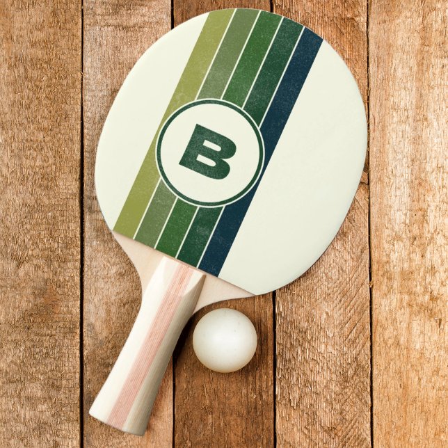 Raquette De Ping Pong Vert en détresse Rétro cinq Rayures avec Initiale (Créateur téléchargé)
