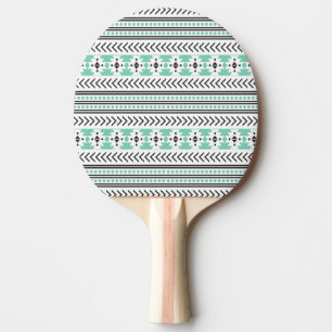Raquette De Ping Pong Vert géométrique de motif d'impression tribal