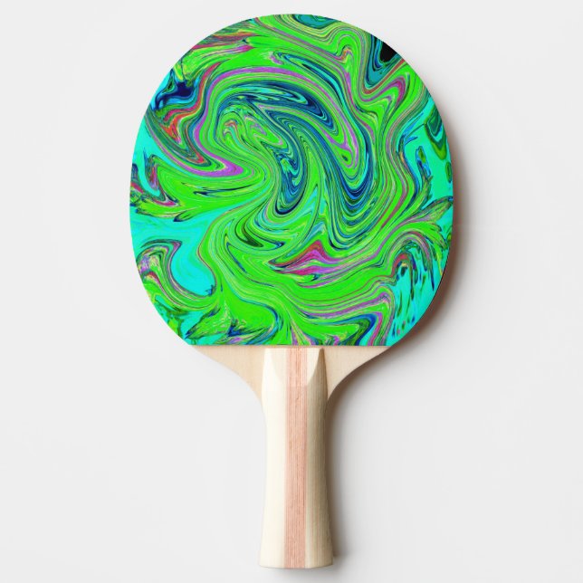 Raquette De Ping Pong Vert lime et bleu Groovy Art Abstrait Rétro (Devant)