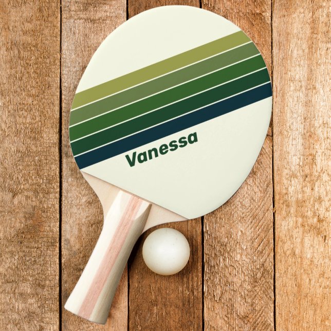 Raquette De Ping Pong Vert Rétro cinq Rayé avec Nom (Créateur téléchargé)