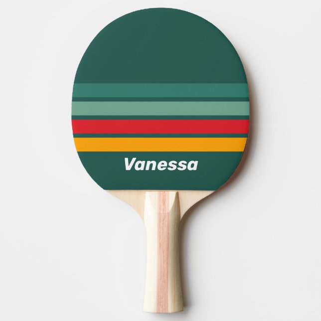 Raquette De Ping Pong Vert sur rayures avec nom (Devant)