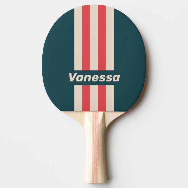 Raquette De Ping Pong Vibe Rétro Sarcelle Bandes avec Nom (Devant)