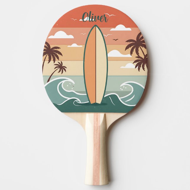 Raquette De Ping Pong Vibes Rétro Surf - Planche de Surf et Vagues (Devant)