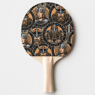 Raquette De Ping Pong Viking Warriors : Motif Vintage coloré