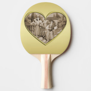 Raquette De Ping Pong Vintage Romance couple, homme et femme, or