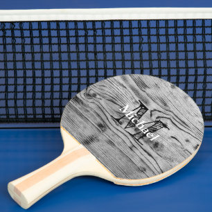 Raquette De Ping Pong Vintage rustique gris noir bois brûlé Monogramme