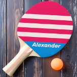 Raquette De Ping Pong Vintage Sport Blue Crush Strips avec nom<br><div class="desc">La Pagaie Sport Blue Crush Stripes Ping Pong raye l'énergie et la confiance avec son design audacieux et dynamique de bandes dans des tons bleus vibrants. Parfait pour ajouter de la personnalité à votre jeu, cette pagaie combine des visuels saisissants avec l'option de le personnaliser avec votre nom, ce qui...</div>