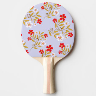 Raquette De Ping Pong Vintage Style Pretty Red Flowers on Blue Pattern