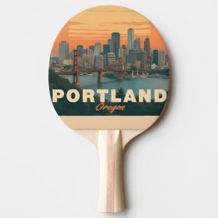 Raquette De Ping Pong Vintage voyage Skyline Retro Portland Oregon