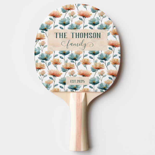 Raquette De Ping Pong Vintage Watercolor Floral Family Heritage (Devant)