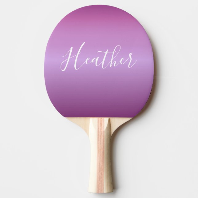 Raquette De Ping Pong Violet violet et script blanc personnalisé (Devant)