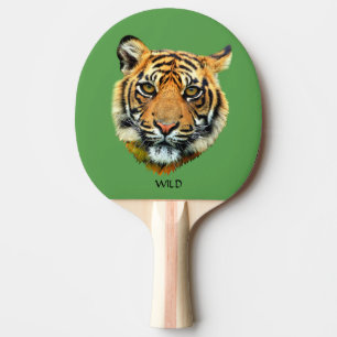 Raquette De Ping Pong Visage animal sauvage de tigres sur vert