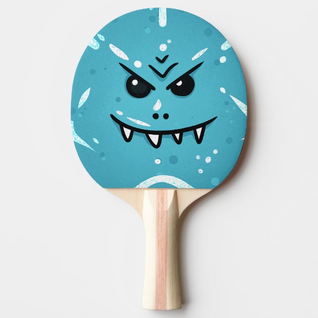 Raquette De Ping Pong Visage bleu drôle avec le sourire sournois (Devant)