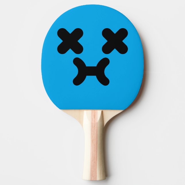 Raquette De Ping Pong Visage Bouffi et Perplexe Bleu (Devant)