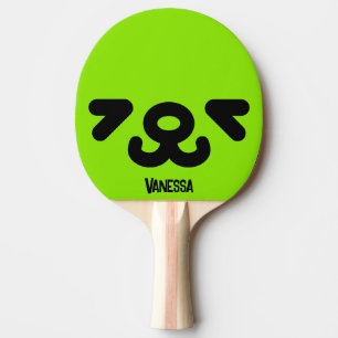 Raquette De Ping Pong Visage de chiot heureux vert avec nom