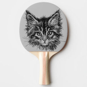 Raquette De Ping Pong Visage de Kitten noir et blanc sur gris