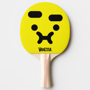 Raquette De Ping Pong Visage jaune confus et boudeur mignon avec nom