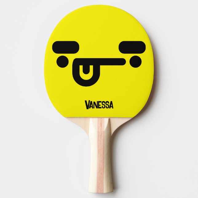 Raquette De Ping Pong Visage Jaune Confus Vilain avec Nom (Devant)