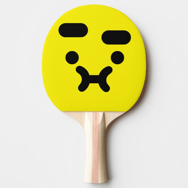 Raquette De Ping Pong Visage Jaune Mignon Confus et Boudeur (Devant)