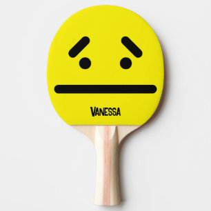 Raquette De Ping Pong Visage Jaune Vide Triste avec Nom