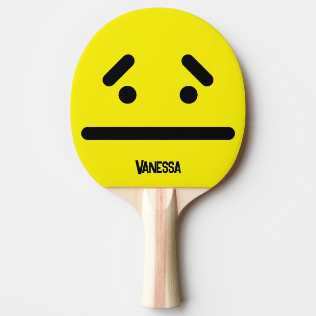 Raquette De Ping Pong Visage Jaune Vide Triste avec Nom (Devant)