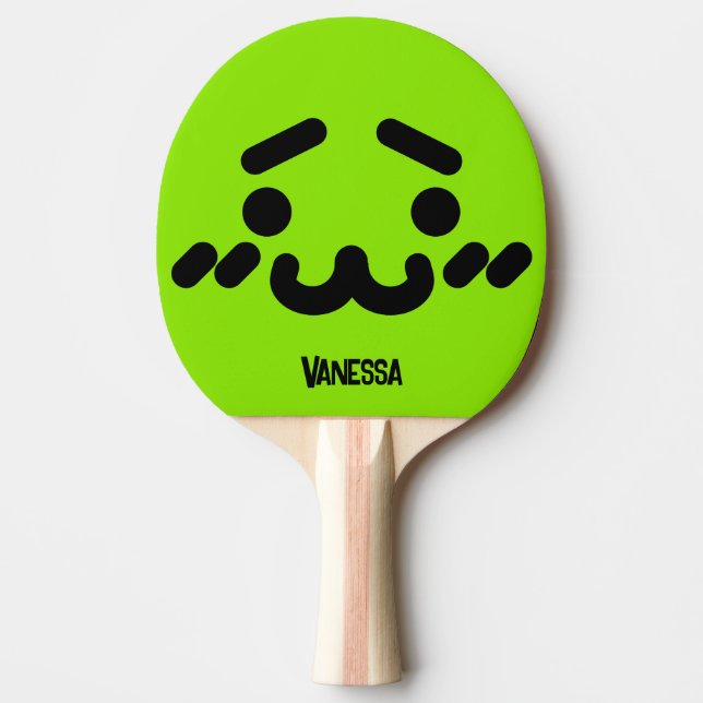 Raquette De Ping Pong Visage Mignon Gauche Vert avec Nom (Devant)