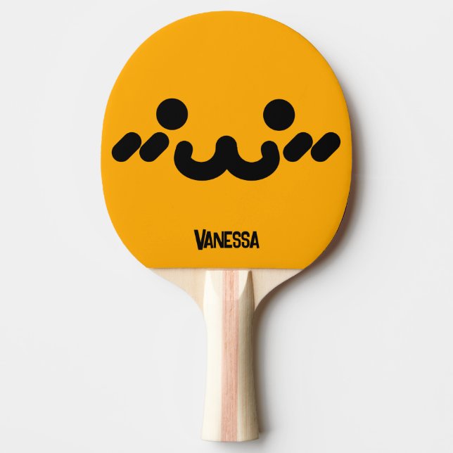 Raquette De Ping Pong Visage Mignon Orange avec Nom (Devant)
