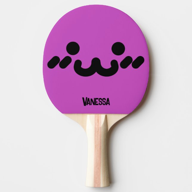 Raquette De Ping Pong Visage Mignon Violet avec Nom (Devant)