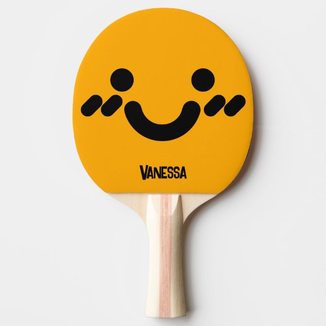Raquette De Ping Pong Visage orange timide mignon avec nom (Devant)