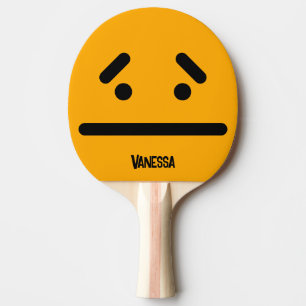 Raquette De Ping Pong Visage Orange Vide Triste avec Nom