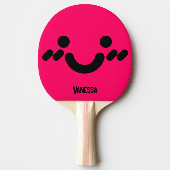 Raquette De Ping Pong Visage rose timide mignon avec nom (Devant)
