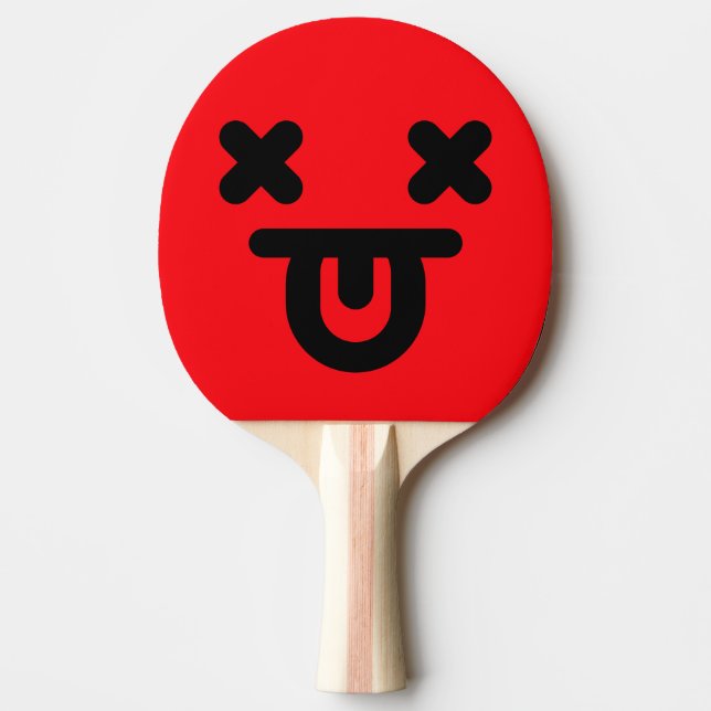 Raquette De Ping Pong Visage Rouge Langue Tirée Ébahi (Devant)
