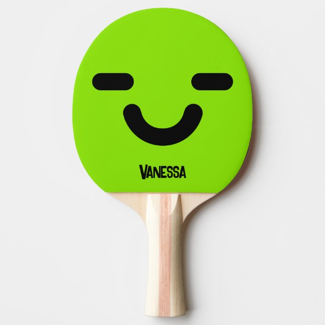 Raquette De Ping Pong Visage Satisfait Vert avec Nom (Devant)