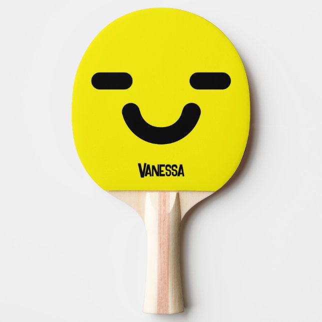 Raquette De Ping Pong Visage Souriant Jaune avec Nom (Devant)