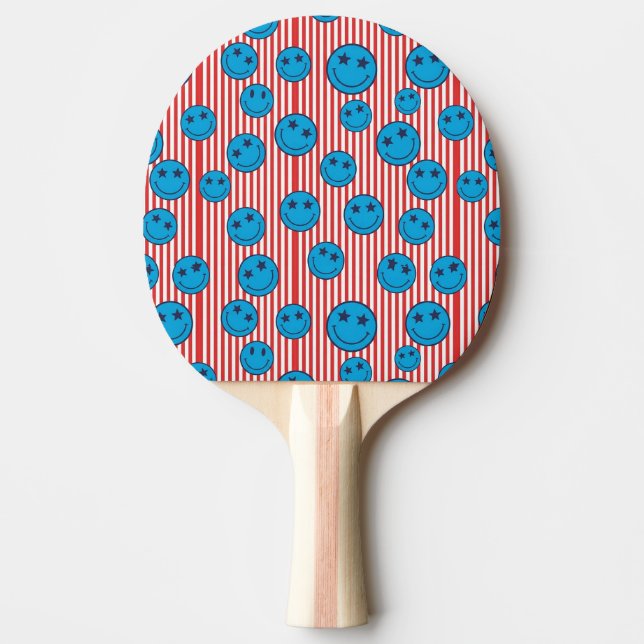 Raquette De Ping Pong Visage Souriant Rétro Patriote (Devant)