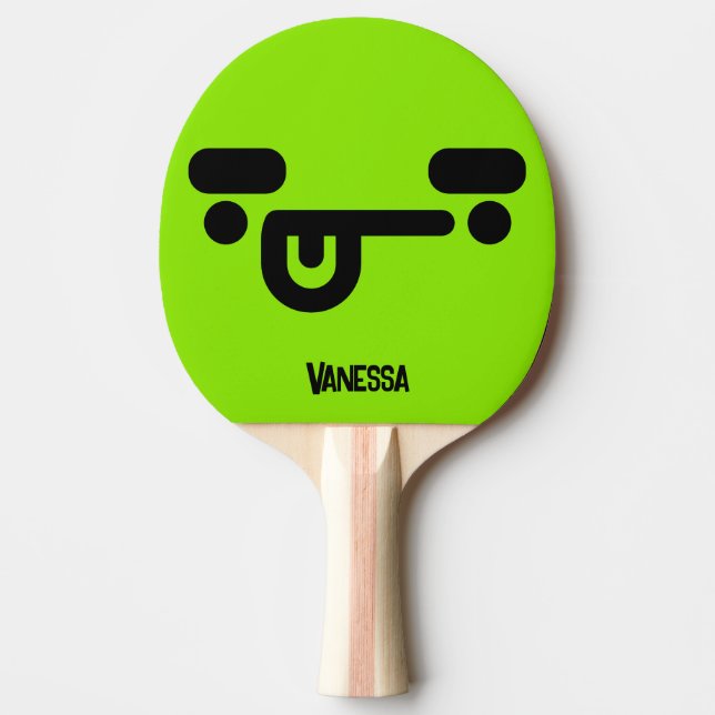 Raquette De Ping Pong Visage Vert Confus Malicieux avec Nom (Devant)