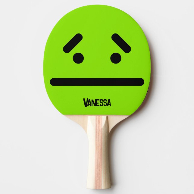 Raquette De Ping Pong Visage Vide Triste Vert avec Nom (Devant)