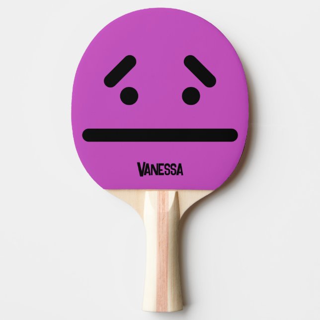 Raquette De Ping Pong Visage Vide Triste Violet avec Nom (Devant)