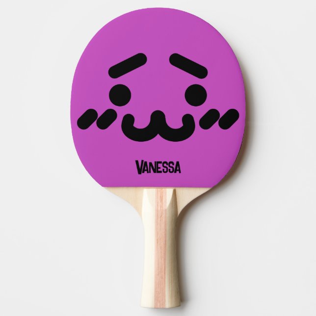 Raquette De Ping Pong Visage Violet Mignon Gauche avec Nom (Devant)