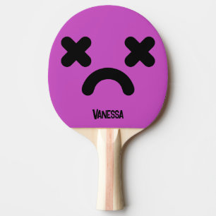 Raquette De Ping Pong Visage Violet Triste et Étourdi avec Nom