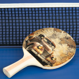 Raquette De Ping Pong Voiture Vintage personnalisée   Carte du monde ant