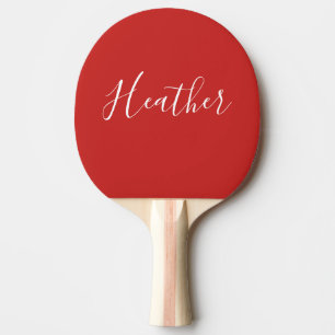 Raquette De Ping Pong Votre écriture blanche personnalisée sur fond roug