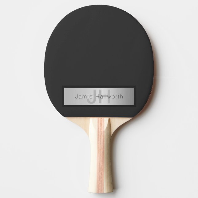 Raquette De Ping Pong Votre nom et votre monogramme | Gris & Faux Silver (Devant)