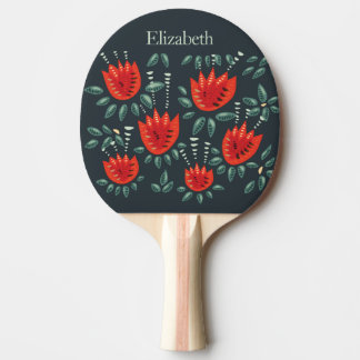Raquette De Ping Pong Whimsical Red Tulips Floral Art - Printemps Abstra