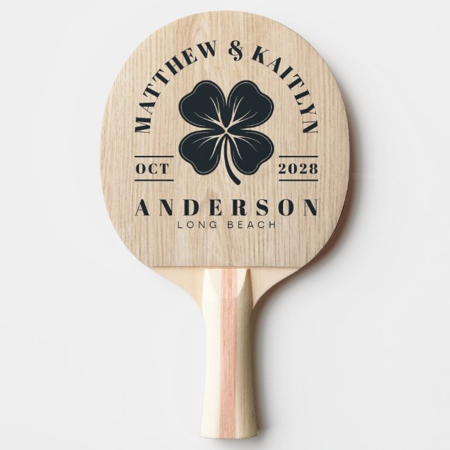 Raquette De Ping Pong White Pine Irish Lucky Clover Wedding Crest (Devant)