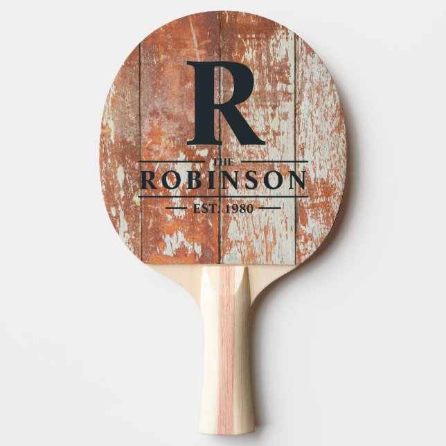 Raquette De Ping Pong Worn Barn Wood Family Name & Initial (Devant)