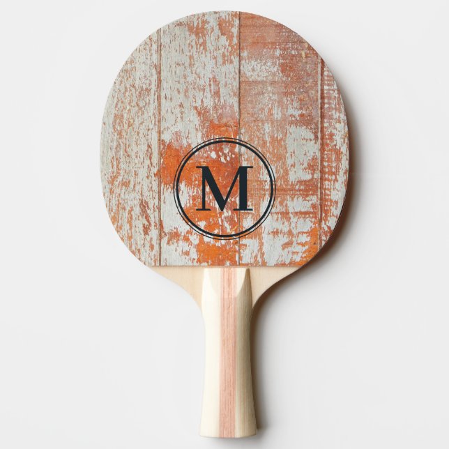 Raquette De Ping Pong Worn Barn Wood Monogram (Dos)