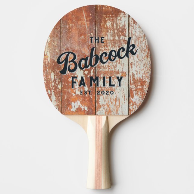 Raquette De Ping Pong Worn Barn Wood Retro Family Name & Year (Devant)