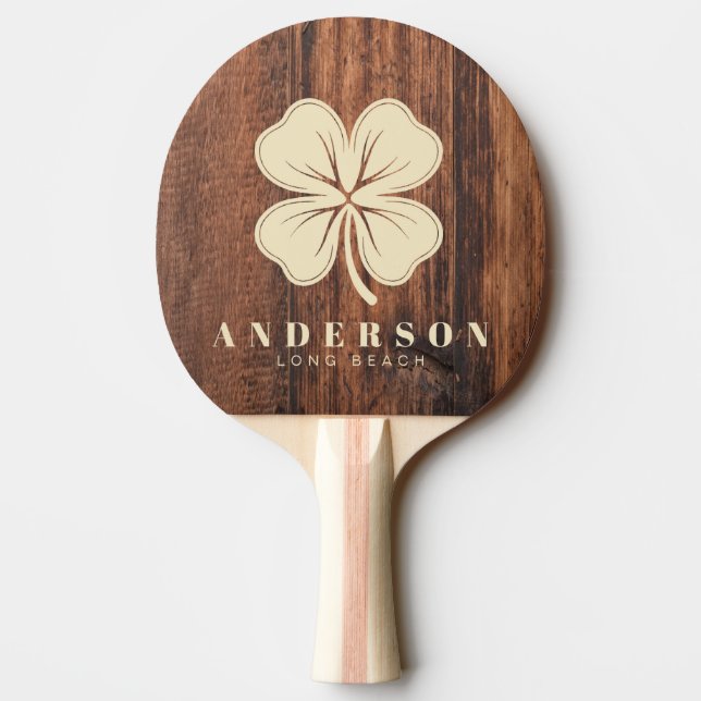 Raquette De Ping Pong Worn Cutting Board Four Leaf Clover with Name (Dos)