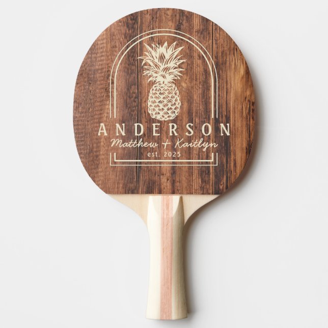 Raquette De Ping Pong Worn Cutting Board Pineapple Wedding Arch & Name (Devant)